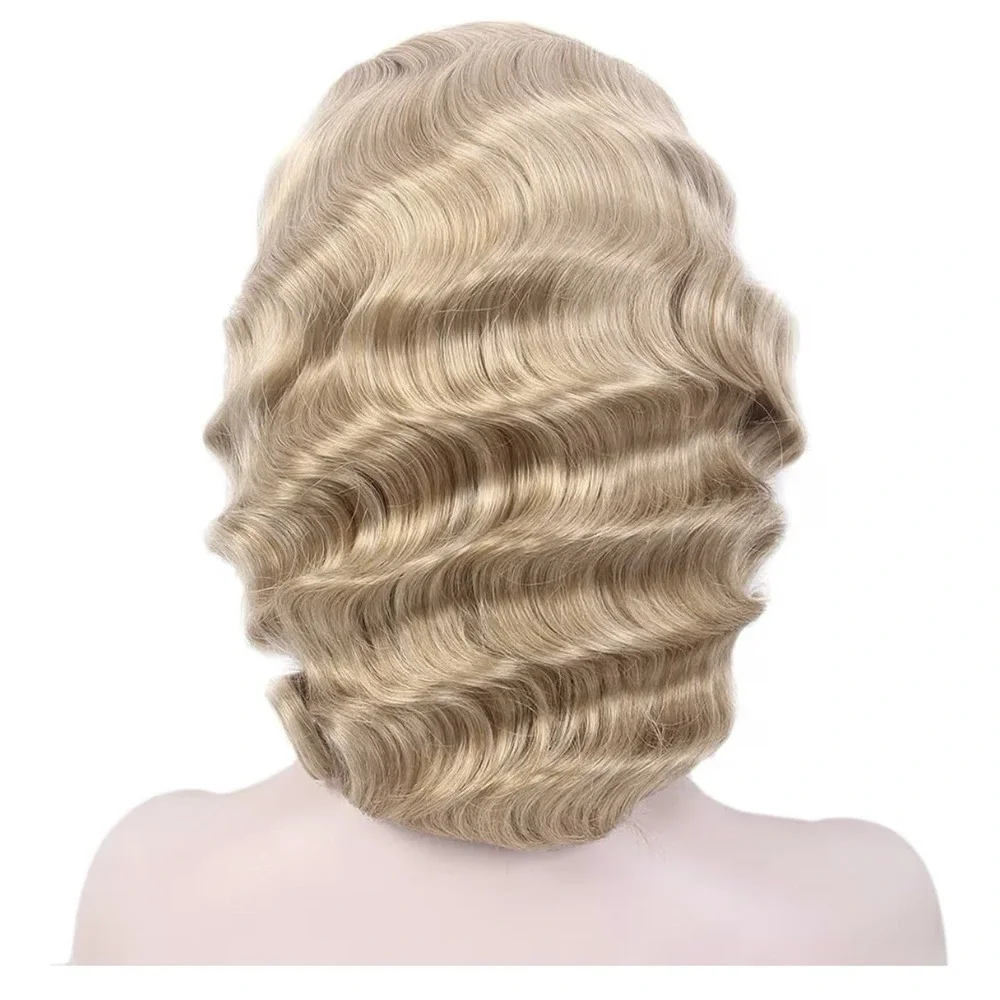 Medisifa Finfer Wave Wig 1920s Retro Mid‎ Long Curly Synthetic Hair Blonde
